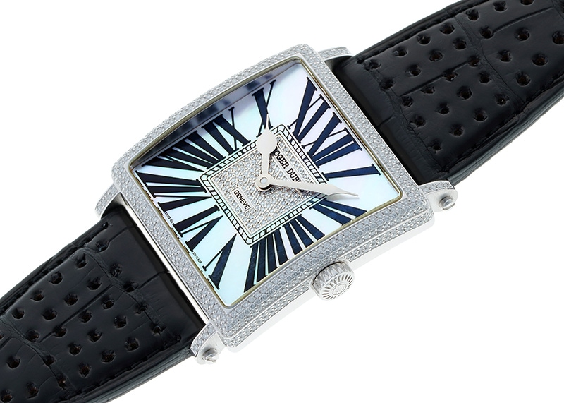 ロジェデュブイ - ゴールデンスクエア ダイヤモンドベゼルケース | ROGER DUBUIS | G40.14.0‐FD DN1.7A | WG ホワイトシェル/ダイヤモンド入文字盤 自動巻き レザー | 中古