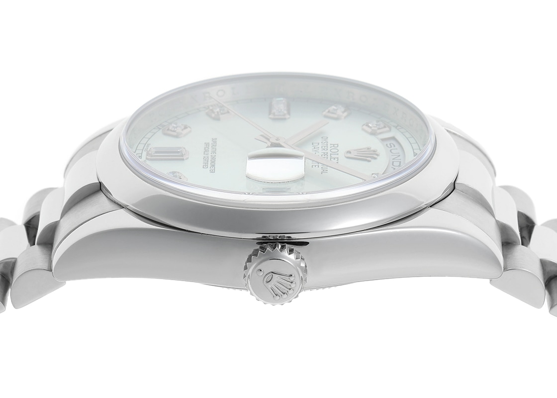 ロレックス - オイスター パーペチュアル デイデイト | ROLEX | 118206A | PT アイスブルー文字盤 自動巻き ブレスレット | 中古