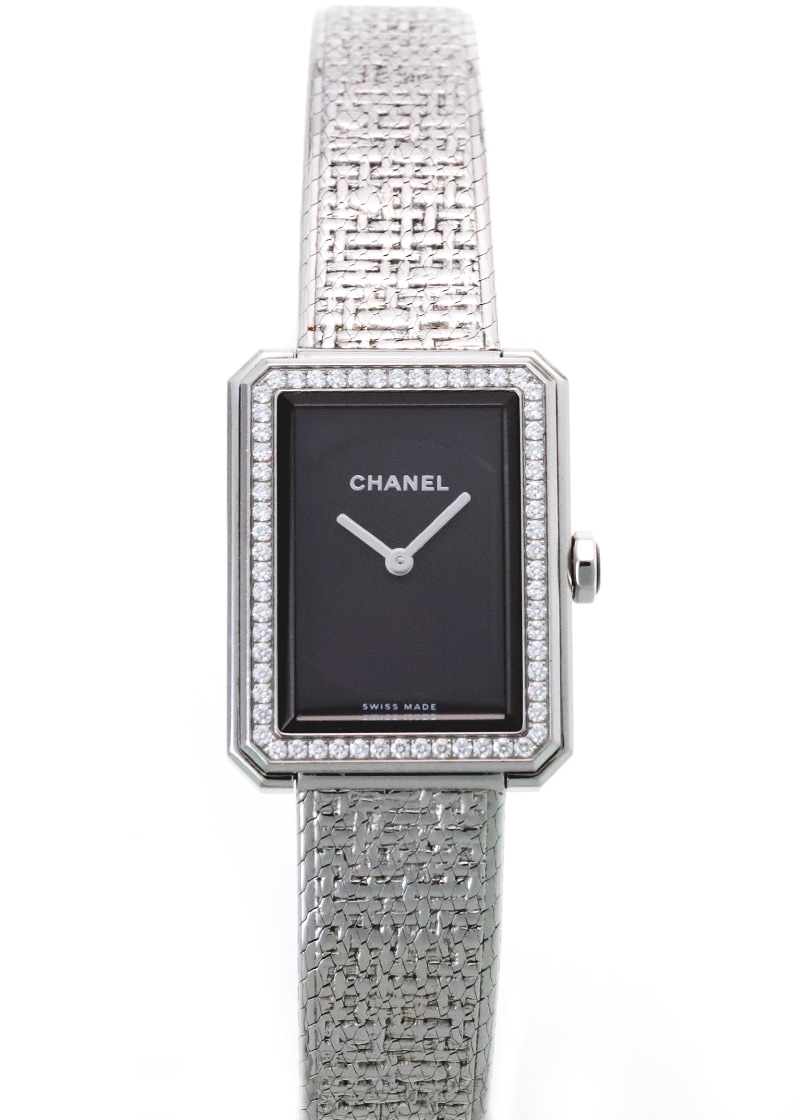 シャネル - ボーイフレンド ツイード ベゼルダイヤ | CHANEL | H4877 | SS 黒文字盤 クォーツ ブレスレット | 中古 |