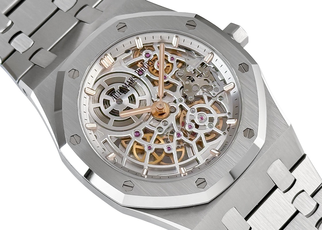 オーデマピゲ - ロイヤルオーク ジャンボ エクストラシン オープンワーク 50周年記念 | AUDEMARS PIGUET | 16204ST.OO.1240ST.01 | SS スケルトン文字盤 自動巻き ブレスレット| 委託品 | 中古