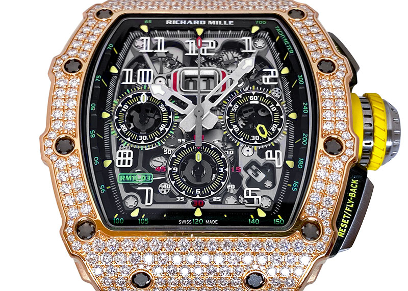 リシャールミル - RM11-03 オートマティック フライバック クロノグラフ ベゼルダイヤ | RICHARD MILLE | RM11-03| PG/TI スケルトン文字盤 自動巻き ラバー | 委託品 | 中古