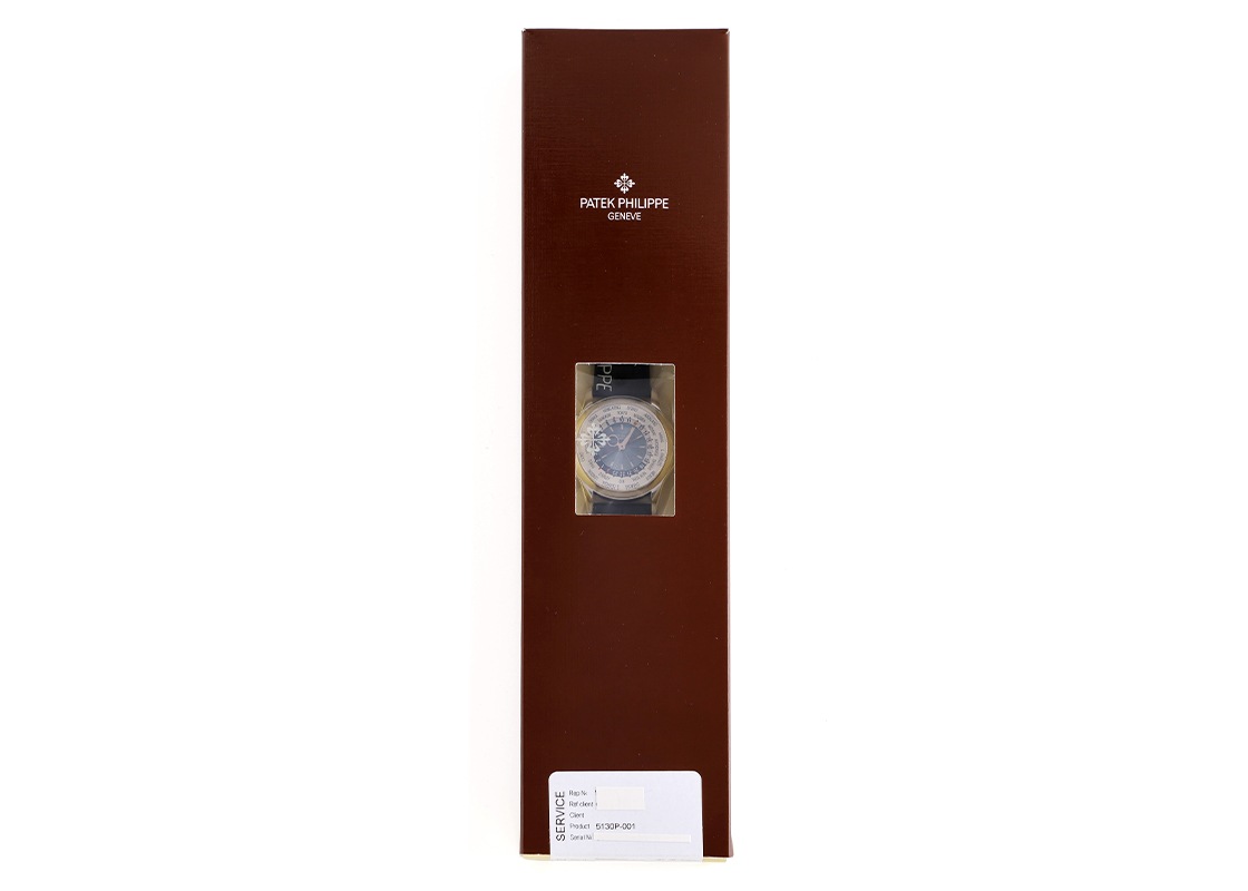 パテックフィリップ - ワールドタイム | PATEK PHILIPPE | 5130P-001 | PT ブルー文字盤 自動巻き レザー | 中古