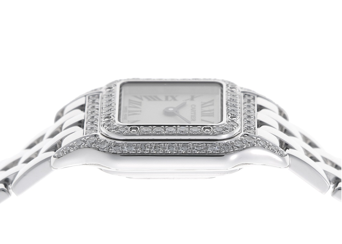 カルティエ - ミニ パンテール ベゼルダイヤ | CARTIER | WF3210F3 | WG シルバー文字盤 クォーツ ブレスレット | 中古