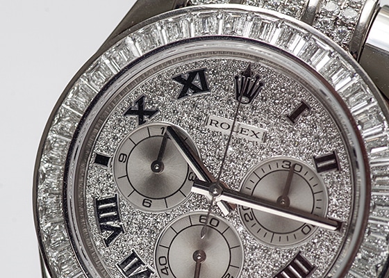 ロレックス - オイスター パーペチュアル コスモグラフ デイトナ ベゼルバゲットダイヤモンド | ROLEX | 116599TBR ZER | WG ダイヤ文字盤 自動巻き レザー | 中古 |