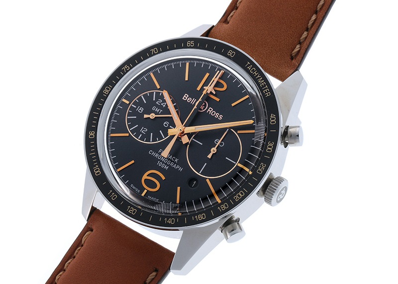 ベル&ロス - スポーツ ヘリテージ クロノグラフ | BELL & ROSS | BRV126-FLY-GMT/SCA | SS 黒文字盤 自動巻き レザー | 未使用品