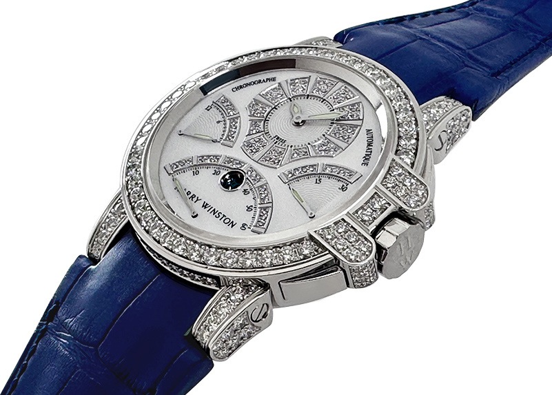 ハリーウィンストン - オーシャン トリレトロ クロノグラフ ダイヤモンドケース | HARRY WINSTON | OCEACT44WW002(400/MCRA44WL.MD/D3.1) | WG シェル/ダイヤ文字盤 自動巻き レザー | 中古