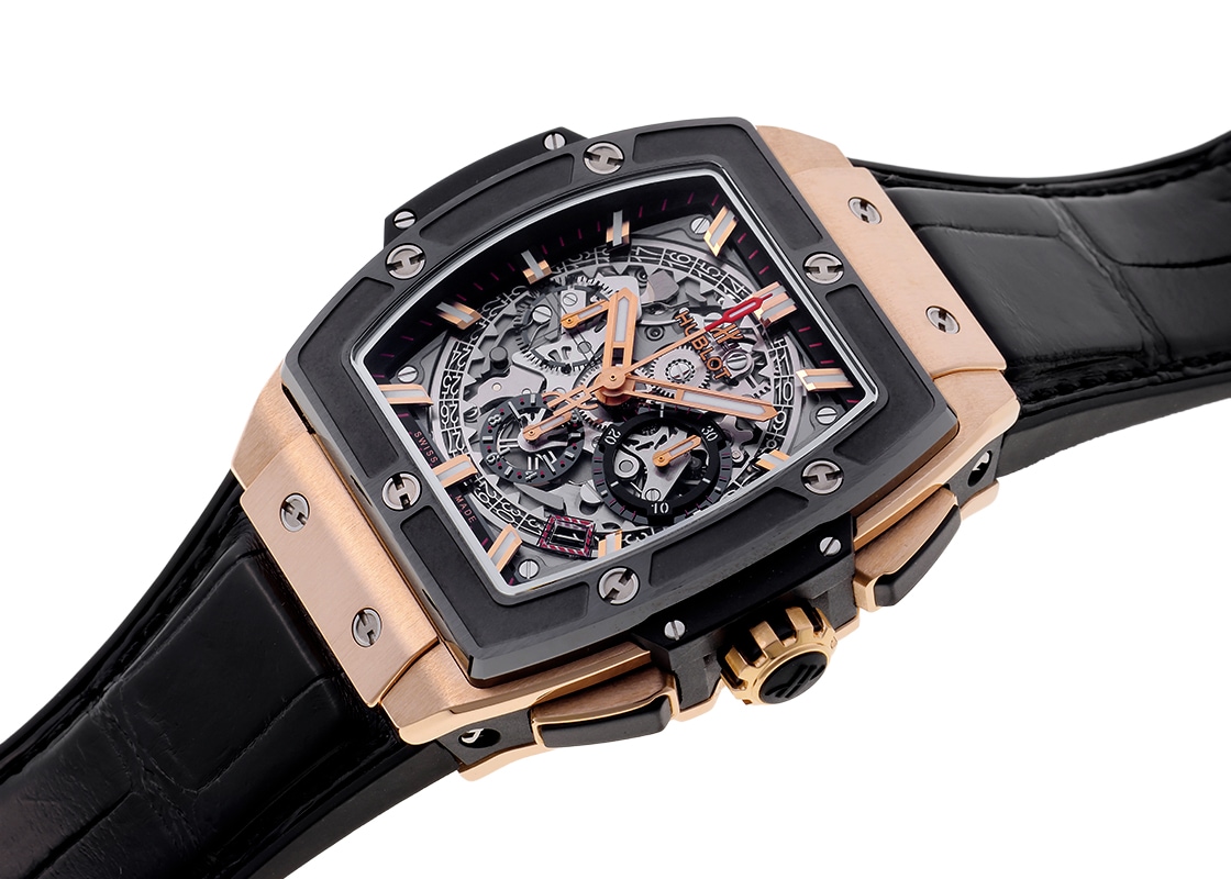 ウブロ - スピリット オブ ビッグバン セラミックベゼル | HUBLOT | 641.OM.0183.LR | RG スケルトン文字盤 自動巻き ラバーアリゲーター | 中古